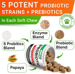 Probiotic Chews for Dogs Digestive Health 5 Strains Prebiotics Enzymes 120ct,MY SHOP,Probiotic Chews for Dogs Digestive Health 5 Strains Prebiotics Enzymes 120ct