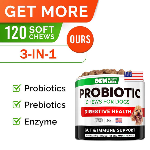Probiotic Chews for Dogs Digestive Health 5 Strains Prebiotics Enzymes 120ct,MY SHOP,Probiotic Chews for Dogs Digestive Health 5 Strains Prebiotics Enzymes 120ct
