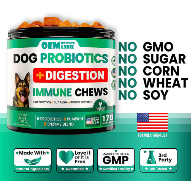 Private Label Dog Probiotic Chews Chicken Flavor 6 Probiotics Digestive Enzymes,MY SHOP,Private Label Dog Probiotic Chews Chicken Flavor 6 Probiotics Digestive Enzymes