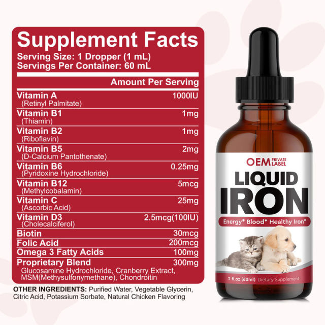 OEM Factory Liquid Iron Supplement For Dogs Cats With Vitamin B12 C B6 A D3 B1 B2 B5 Folic Acid Glucosamine Cranberry MSM Chondroitin Supports Optimal Iron Levels Blood Cell Formation Oxygen Supply Energy Vitality Chicken Flavor 60ml,MY SHOP,OEM Factory Liquid Iron Supplement For Dogs Cats With Vitamin B12 C B6 A D3 B1 B2 B5 Folic Acid Glucosamine Cranberry MSM Chondroitin Supports Optimal Iron Levels Blood Cell Formation Oxygen Supply Energy Vitality Chicken Flavor 60ml