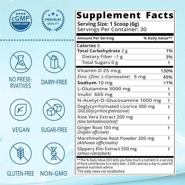 OEM Factory Gut Revive Powder N-Acetyl-D-Glucosamine 1000mg L-Glutamine 3000mg Inulin Zinc Vitamin D3 DGL Aloe Vera Ginger Marshmallow Slippery Elm Supports Digestion Gut Flora Immune Health 30 Servings 180g,MY SHOP,OEM Factory Gut Revive Powder N-Acetyl-D-Glucosamine 1000mg L-Glutamine 3000mg Inulin Zinc Vitamin D3 DGL Aloe Vera Ginger Marshmallow Slippery Elm Supports Digestion Gut Flora Immune Health 30 Servings 180g