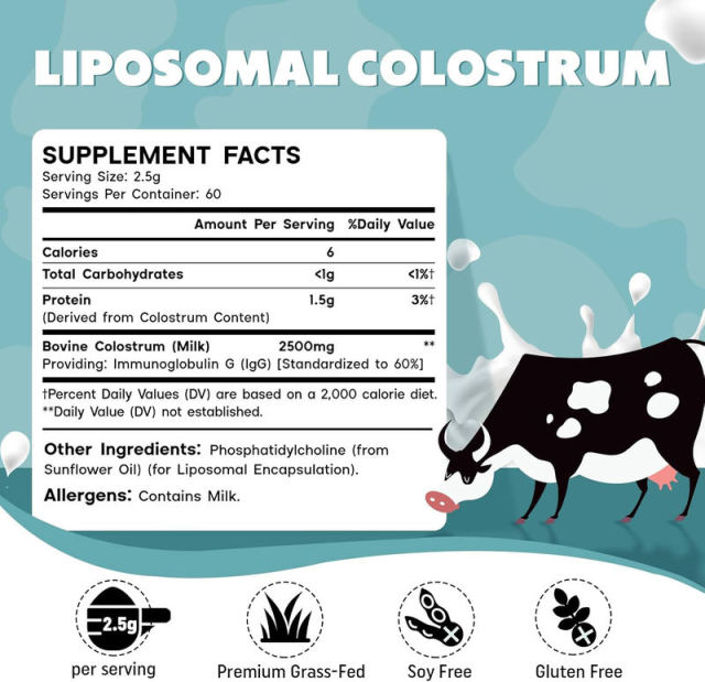 OEM Factory Liposomal Colostrum Powder 2500mg Per Serving 60% IgG Standardized Ultra Bioavailability 10x Higher Absorption Phosphatidylcholine Liposomal Encapsulation Grass Fed Soy Free Gluten Free 150g 60 Servings,MY SHOP,OEM Factory Liposomal Colostrum Powder 2500mg Per Serving 60% IgG Standardized Ultra Bioavailability 10x Higher Absorption Phosphatidylcholine Liposomal Encapsulation Grass Fed Soy Free Gluten Free 150g 60 Servings