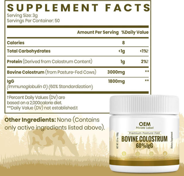 OEM Factory Bovine Colostrum Powder Premium Pasture-Fed 60% IgG Standardized 3000mg Per Serving 1800mg Immunoglobulin G Low Temperature Processed Preserves Purity Potency Unflavored 50 Servings 150g,MY SHOP,OEM Factory Bovine Colostrum Powder Premium Pasture-Fed 60% IgG Standardized 3000mg Per Serving 1800mg Immunoglobulin G Low Temperature Processed Preserves Purity Potency Unflavored 50 Servings 150g