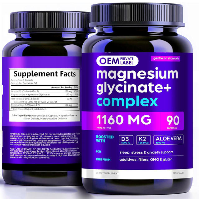 OEM Factory Magnesium Glycinate Complex 160mg Elemental Magnesium With Vitamin D3 5000IU K2 100mcg Aloe Vera 1000mg Equivalent Gentle On Stomach Sleep Stress Anxiety Support Bone Heart Health Muscle Recovery 90 Capsules,MY SHOP,OEM Factory Magnesium Glycinate Complex 160mg Elemental Magnesium With Vitamin D3 5000IU K2 100mcg Aloe Vera 1000mg Equivalent Gentle On Stomach Sleep Stress Anxiety Support Bone Heart Health Muscle Recovery 90 Capsules