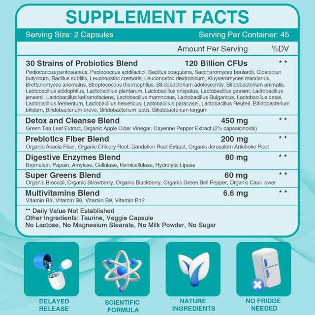 OEM Factory 6-in-1 Probiotics 120 Billion CFU 30 Strains Prebiotic Fiber Blend Detox Cleanse Green Tea Apple Cider Vinegar Cayenne Digestive Enzymes Bromelain Papain Amylase Super Greens Broccoli Strawberry Multivitamins B3 B6 B9 B12 90 Capsules,MY SHOP,OEM Factory 6-in-1 Probiotics 120 Billion CFU 30 Strains Prebiotic Fiber Blend Detox Cleanse Green Tea Apple Cider Vinegar Cayenne Digestive Enzymes Bromelain Papain Amylase Super Greens Broccoli Strawberry Multivitamins B3 B6 B9 B12 90 Capsules