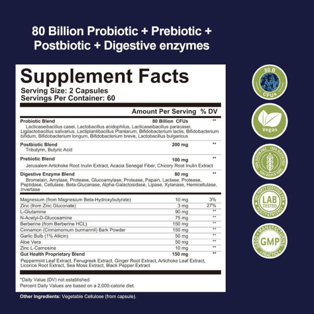 OEM Factory Complete Gut Health Capsules 80 Billion Probiotics Prebiotics Postbiotics Digestive Enzymes L-Glutamine Berberine Cinnamon Garlic Aloe Vera Zinc L-Carnosine Magnesium N-Acetyl-D-Glucosamine Peppermint Fenugreek Ginger Artichoke 120 Capsules,MY SHOP,OEM Factory Complete Gut Health Capsules 80 Billion Probiotics Prebiotics Postbiotics Digestive Enzymes L-Glutamine Berberine Cinnamon Garlic Aloe Vera Zinc L-Carnosine Magnesium N-Acetyl-D-Glucosamine Peppermint Fenugreek Ginger Artichoke 120 Capsules