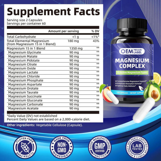 OEM Factory 15-in-1 Magnesium Complex 1350mg Per Serving 180mg Elemental Magnesium 15 Active Forms Glycinate Malate Pidolate Citrate Oxide Lactate Chloride Phosphate Aspartate Orotate Taurate Succinate Gluconate Carbonate Acetate 120 Capsules,MY SHOP,OEM Factory 15-in-1 Magnesium Complex 1350mg Per Serving 180mg Elemental Magnesium 15 Active Forms Glycinate Malate Pidolate Citrate Oxide Lactate Chloride Phosphate Aspartate Orotate Taurate Succinate Gluconate Carbonate Acetate 120 Capsules