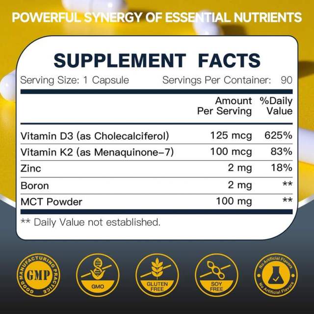 OEM Factory Vitamin D3 K2 Capsules 5000IU D3 100mcg K2 MK-7 With Zinc 2mg Boron 2mg MCT Powder 100mg Supports Bone Health Heart Health Calcium Absorption Mineral Utilization Energy Recovery 90 Capsules,MY SHOP,OEM Factory Vitamin D3 K2 Capsules 5000IU D3 100mcg K2 MK-7 With Zinc 2mg Boron 2mg MCT Powder 100mg Supports Bone Health Heart Health Calcium Absorption Mineral Utilization Energy Recovery 90 Capsules
