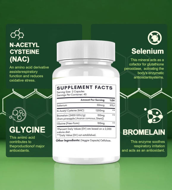 OEM Factory NAC 4-in-1 Capsules N-Acetyl Cysteine 1200mg With Bromelain 100mg Selenium 50mcg Glycine 100mg Supports Respiratory Function Reduces Oxidative Stress Antioxidant Support Vegan 90 Capsules 45 Servings,MY SHOP,OEM Factory NAC 4-in-1 Capsules N-Acetyl Cysteine 1200mg With Bromelain 100mg Selenium 50mcg Glycine 100mg Supports Respiratory Function Reduces Oxidative Stress Antioxidant Support Vegan 90 Capsules 45 Servings