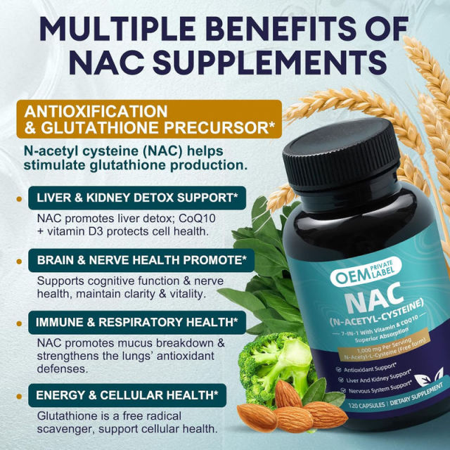OEM Factory NAC 7-in-1 Capsules N-Acetyl-L-Cysteine 1000mg Free Form With CoQ10 50mg Vitamin C 30mg Vitamin E 10mg Vitamin D3 10000IU Vitamin B6 1.7mg B12 6mcg Antioxidant Liver Kidney Brain Nerve Immune Respiratory Support 120 Capsules,MY SHOP,OEM Factory NAC 7-in-1 Capsules N-Acetyl-L-Cysteine 1000mg Free Form With CoQ10 50mg Vitamin C 30mg Vitamin E 10mg Vitamin D3 10000IU Vitamin B6 1.7mg B12 6mcg Antioxidant Liver Kidney Brain Nerve Immune Respiratory Support 120 Capsules