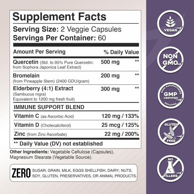 OEM Factory Quercetin Capsules 500mg With Bromelain 200mg Elderberry 300mg Vitamin C 120mg D3 25mcg Zinc 22mg Advanced Allergy Immune Complex Supports Healthy Seasonal Immune Function 120 Veggie Capsules,MY SHOP,OEM Factory Quercetin Capsules 500mg With Bromelain 200mg Elderberry 300mg Vitamin C 120mg D3 25mcg Zinc 22mg Advanced Allergy Immune Complex Supports Healthy Seasonal Immune Function 120 Veggie Capsules