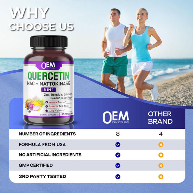 OEM Factory Quercetin NAC Nattokinase 8-in-1 Capsules With Bromelain Zinc Elderberry Turmeric Black Pepper Immune Booster Respiratory Support Lung Wellness Anti-Aging Circulatory Health Cognitive Function 150 Capsules,MY SHOP,OEM Factory Quercetin NAC Nattokinase 8-in-1 Capsules With Bromelain Zinc Elderberry Turmeric Black Pepper Immune Booster Respiratory Support Lung Wellness Anti-Aging Circulatory Health Cognitive Function 150 Capsules