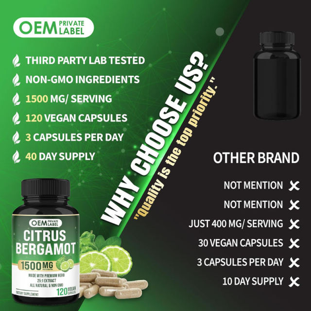 OEM Factory Citrus Bergamot Capsules 1500mg Per Serving 25:1 Extract Standardized 40% Polyphenolic Flavanones Premium Herb Supports Heart Health Cholesterol Levels Already Within Normal Range Vegan Non-GMO 120 Capsules,MY SHOP,OEM Factory Citrus Bergamot Capsules 1500mg Per Serving 25:1 Extract Standardized 40% Polyphenolic Flavanones Premium Herb Supports Heart Health Cholesterol Levels Already Within Normal Range Vegan Non-GMO 120 Capsules