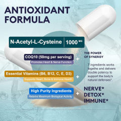 OEM Factory NAC 7-in-1 Capsules N-Acetyl-L-Cysteine 1000mg Free Form With CoQ10 50mg Vitamin C 30mg Vitamin E 10mg Vitamin D3 10000IU Vitamin B6 1.7mg B12 6mcg Antioxidant Liver Kidney Brain Nerve Immune Respiratory Support 120 Capsules,MY SHOP,OEM Factory NAC 7-in-1 Capsules N-Acetyl-L-Cysteine 1000mg Free Form With CoQ10 50mg Vitamin C 30mg Vitamin E 10mg Vitamin D3 10000IU Vitamin B6 1.7mg B12 6mcg Antioxidant Liver Kidney Brain Nerve Immune Respiratory Support 120 Capsules