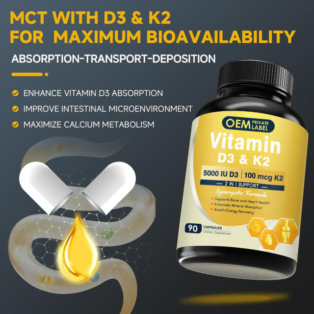 OEM Factory Vitamin D3 K2 Capsules 5000IU D3 100mcg K2 MK-7 With Zinc 2mg Boron 2mg MCT Powder 100mg Supports Bone Health Heart Health Calcium Absorption Mineral Utilization Energy Recovery 90 Capsules,MY SHOP,OEM Factory Vitamin D3 K2 Capsules 5000IU D3 100mcg K2 MK-7 With Zinc 2mg Boron 2mg MCT Powder 100mg Supports Bone Health Heart Health Calcium Absorption Mineral Utilization Energy Recovery 90 Capsules
