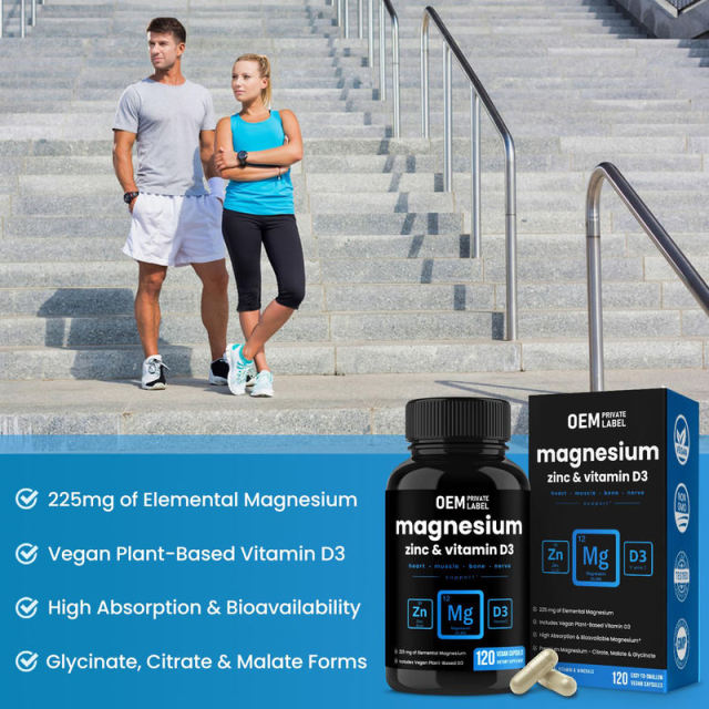 OEM Factory Magnesium Zinc Vitamin D3 Capsules 225mg Elemental Magnesium 8mg Zinc 25mcg Vegan D3 3-in-1 Formula High Absorption Citrate Malate Glycinate Supports Heart Muscle Bone Nerve Immune Brain Health 120 Vegan Capsules,MY SHOP,OEM Factory Magnesium Zinc Vitamin D3 Capsules 225mg Elemental Magnesium 8mg Zinc 25mcg Vegan D3 3-in-1 Formula High Absorption Citrate Malate Glycinate Supports Heart Muscle Bone Nerve Immune Brain Health 120 Vegan Capsules