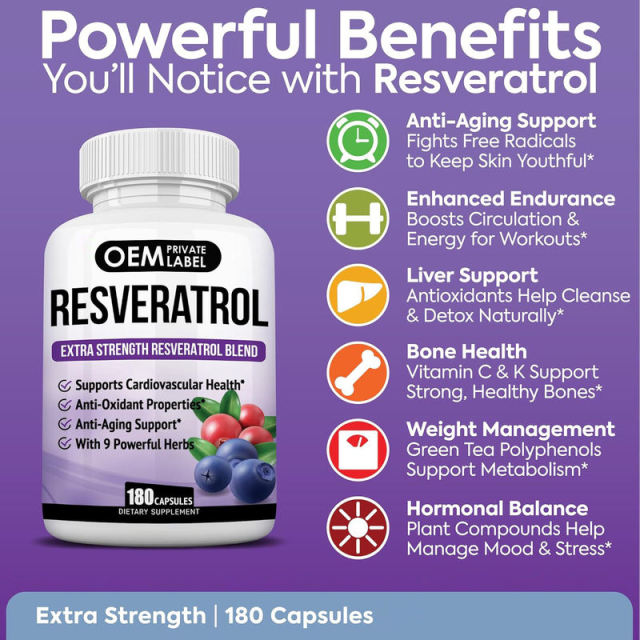 OEM Factory Extra Strength Resveratrol Blend 180 Capsules With Grape Seed Extract Green Tea Blackberry Blueberry Pomegranate Alfalfa 9 Powerful Herbs Supports Cardiovascular Health Anti-Aging Antioxidant Properties Skin Health Brain Support,MY SHOP,OEM Factory Extra Strength Resveratrol Blend 180 Capsules With Grape Seed Extract Green Tea Blackberry Blueberry Pomegranate Alfalfa 9 Powerful Herbs Supports Cardiovascular Health Anti-Aging Antioxidant Properties Skin Health Brain Support