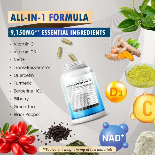 OEM Factory Private Label All-in-1 NAD+ Resveratrol Capsules 9,150mg Complex With Quercetin Turmeric Berberine Bilberry Green Tea Vitamin C D3 Black Pepper Cellular Health Anti-Aging 150 Capsules 150 Day Supply,MY SHOP,OEM Factory Private Label All-in-1 NAD+ Resveratrol Capsules 9,150mg Complex With Quercetin Turmeric Berberine Bilberry Green Tea Vitamin C D3 Black Pepper Cellular Health Anti-Aging 150 Capsules 150 Day Supply