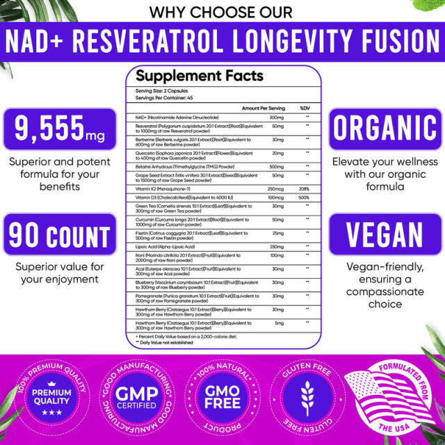 One-Stop OEM Service NAD+ Resveratrol Longevity Formula 18-in-1 with Liposomal NAD+ Trans-Resveratrol Berberine Fisetin Quercetin Betaine Grape Seed Green Tea Lipoic Acid Acai Noni Blueberry Pomegranate Hawthorn Vitamin D3 K2 90 Capsules,MY SHOP,One-Stop OEM Service NAD+ Resveratrol Longevity Formula 18-in-1 with Liposomal NAD+ Trans-Resveratrol Berberine Fisetin Quercetin Betaine Grape Seed Green Tea Lipoic Acid Acai Noni Blueberry Pomegranate Hawthorn Vitamin D3 K2 90 Capsules