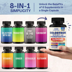OEM Factory Private Label Bovine Colostrum 8-in-1 Capsules 500mg Colostrum 40% IgG Plus Probiotics L-Glutamine Elderberry Zinc Vitamin C Astragalus Ginger Immune Gut Health Support 60 Veggie Capsules,MY SHOP,OEM Factory Private Label Bovine Colostrum 8-in-1 Capsules 500mg Colostrum 40% IgG Plus Probiotics L-Glutamine Elderberry Zinc Vitamin C Astragalus Ginger Immune Gut Health Support 60 Veggie Capsules