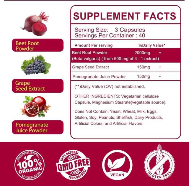 OEM Factory Private Label Beet Root Capsules 2000mg Per Serving 4:1 Concentrated Extract Equivalent to 8000mg Fresh Beet Plus Grape Seed Extract 150mg Pomegranate Juice Powder 150mg Nitric Oxide Support Vegan 120 Capsules,MY SHOP,OEM Factory Private Label Beet Root Capsules 2000mg Per Serving 4:1 Concentrated Extract Equivalent to 8000mg Fresh Beet Plus Grape Seed Extract 150mg Pomegranate Juice Powder 150mg Nitric Oxide Support Vegan 120 Capsules