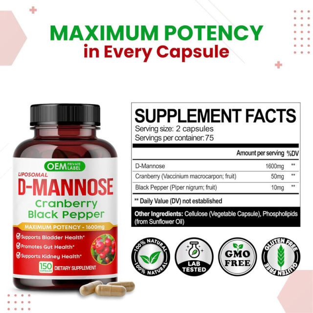 OEM Factory Private Label Liposomal D-Mannose Capsules 1600mg Per Serving With Cranberry 50mg Black Pepper 10mg Liposomal Technology Maximum Absorption Supports Bladder Health Urinary Tract Kidney Health Gut Health 150 Capsules,MY SHOP,OEM Factory Private Label Liposomal D-Mannose Capsules 1600mg Per Serving With Cranberry 50mg Black Pepper 10mg Liposomal Technology Maximum Absorption Supports Bladder Health Urinary Tract Kidney Health Gut Health 150 Capsules
