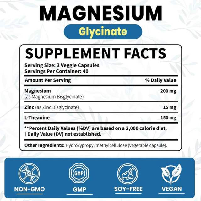 OEM Factory Private Label Magnesium Glycinate Capsules 200mg Elemental Magnesium With Zinc 15mg L-Theanine 150mg High Absorption Bisglycinate Forms Supports Calm Focus Stress Relief Restful Sleep Muscle Nerve Health 120 Veggie Capsules,MY SHOP,OEM Factory Private Label Magnesium Glycinate Capsules 200mg Elemental Magnesium With Zinc 15mg L-Theanine 150mg High Absorption Bisglycinate Forms Supports Calm Focus Stress Relief Restful Sleep Muscle Nerve Health 120 Veggie Capsules