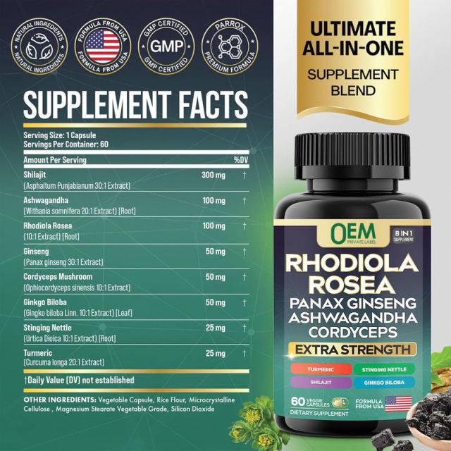 One-Stop OEM Service 8-in-1 Adaptogen Formula Shilajit 30:1 300mg Ashwagandha 20:1 100mg Rhodiola 10:1 100mg Panax Ginseng 30:1 50mg Cordyceps 10:1 50mg Ginkgo 10:1 50mg Nettle 10:1 25mg Turmeric 20:1 25mg 60 Veggie Capsules,MY SHOP,One-Stop OEM Service 8-in-1 Adaptogen Formula Shilajit 30:1 300mg Ashwagandha 20:1 100mg Rhodiola 10:1 100mg Panax Ginseng 30:1 50mg Cordyceps 10:1 50mg Ginkgo 10:1 50mg Nettle 10:1 25mg Turmeric 20:1 25mg 60 Veggie Capsules