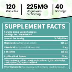 OEM Factory Private Label Magnesium Citrate Capsules 225mg Elemental Magnesium With L-Theanine 150mg Psyllium Husk Powder 50mg Vitamin B6 P-5-P 40mg Supports Digestive Health Mood Stress Sleep 120 Veggie Capsules,MY SHOP,OEM Factory Private Label Magnesium Citrate Capsules 225mg Elemental Magnesium With L-Theanine 150mg Psyllium Husk Powder 50mg Vitamin B6 P-5-P 40mg Supports Digestive Health Mood Stress Sleep 120 Veggie Capsules