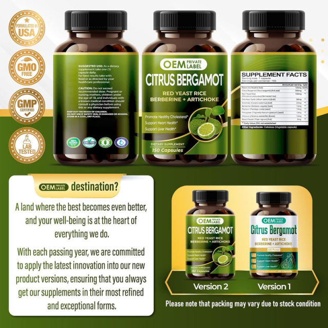 OEM Factory Private Label Citrus Bergamot Capsules With Red Yeast Rice Berberine Artichoke Niacin Odorless Garlic Psyllium Fenugreek Hibiscus Black Pepper Promote Healthy Cholesterol Heart Health Liver Support 150 Capsules,MY SHOP,OEM Factory Private Label Citrus Bergamot Capsules With Red Yeast Rice Berberine Artichoke Niacin Odorless Garlic Psyllium Fenugreek Hibiscus Black Pepper Promote Healthy Cholesterol Heart Health Liver Support 150 Capsules