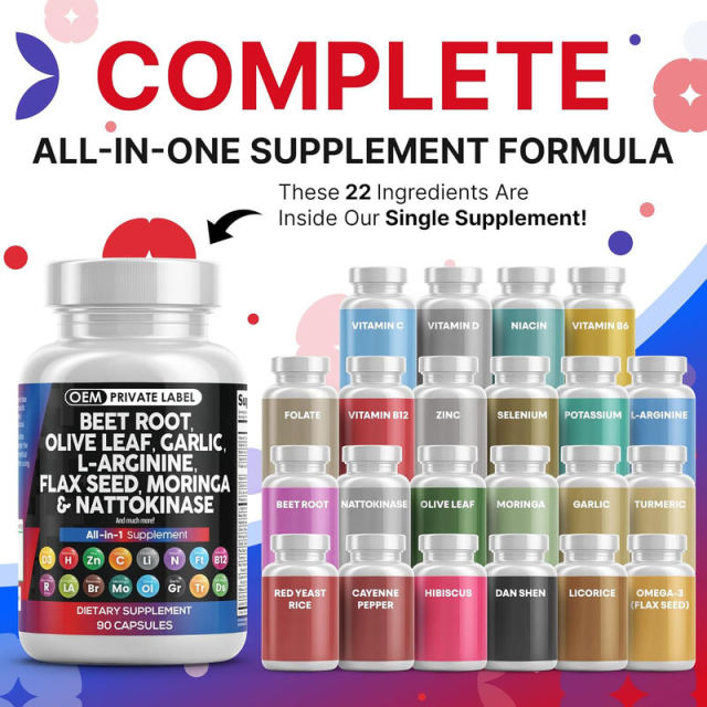 OEM Factory Private Label All-in-1 Beet Root Capsules 22 Ingredients Beet Root Olive Leaf Garlic L-Arginine Flax Seed Moringa Nattokinase Vitamin C D3 B6 B12 Zinc Selenium Potassium NAC Turmeric 90 Capsules,MY SHOP,OEM Factory Private Label All-in-1 Beet Root Capsules 22 Ingredients Beet Root Olive Leaf Garlic L-Arginine Flax Seed Moringa Nattokinase Vitamin C D3 B6 B12 Zinc Selenium Potassium NAC Turmeric 90 Capsules