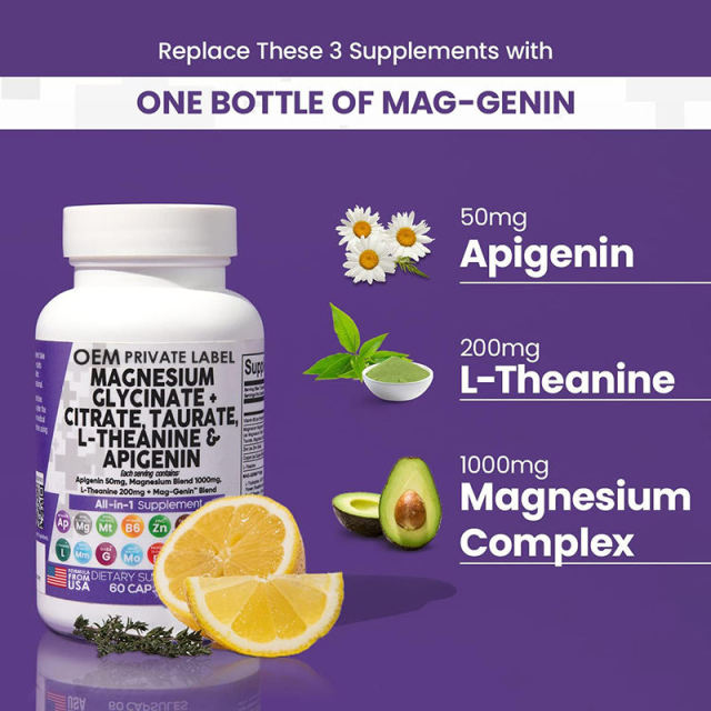 GMP Certified OEM Magnesium Complex With Apigenin L-Theanine 1000mg Magnesium Glycinate Citrate Taurate 200mg L-Theanine 50mg Apigenin Vitamin B6 Zinc Copper GABA 5-HTP Glycine Phosphatidylcholine Passion Flower Lemon Balm 60 Capsules,MY SHOP,GMP Certified OEM Magnesium Complex With Apigenin L-Theanine 1000mg Magnesium Glycinate Citrate Taurate 200mg L-Theanine 50mg Apigenin Vitamin B6 Zinc Copper GABA 5-HTP Glycine Phosphatidylcholine Passion Flower Lemon Balm 60 Capsules