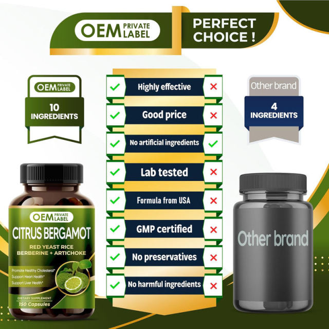 OEM Factory Private Label Citrus Bergamot Capsules With Red Yeast Rice Berberine Artichoke Niacin Odorless Garlic Psyllium Fenugreek Hibiscus Black Pepper Promote Healthy Cholesterol Heart Health Liver Support 150 Capsules,MY SHOP,OEM Factory Private Label Citrus Bergamot Capsules With Red Yeast Rice Berberine Artichoke Niacin Odorless Garlic Psyllium Fenugreek Hibiscus Black Pepper Promote Healthy Cholesterol Heart Health Liver Support 150 Capsules