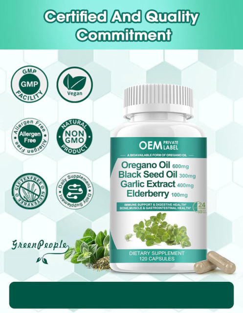 OEM Factory Private Label Oregano Oil Capsules 600mg With Black Seed Oil 300mg Garlic Extract 400mg Elderberry 100mg Vitamin D3 Magnesium Glycinate Olive Leaf Coptis Quercetin Bromelain Black Pepper Immune Support 120 Capsules,MY SHOP,OEM Factory Private Label Oregano Oil Capsules 600mg With Black Seed Oil 300mg Garlic Extract 400mg Elderberry 100mg Vitamin D3 Magnesium Glycinate Olive Leaf Coptis Quercetin Bromelain Black Pepper Immune Support 120 Capsules