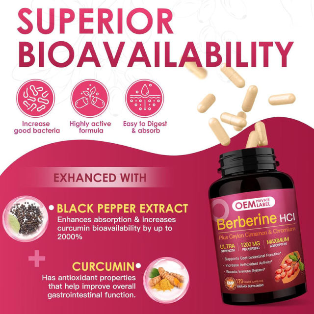 OEM Factory Private Label Berberine HCI Capsules 1200mg Per Serving With Ceylon Cinnamon 100mg Chromium Picolinate 100mcg Curcumin Black Pepper 98% High Purity Supports Gastrointestinal Function Immune System Antioxidant Activity 120 Capsules,MY SHOP,OEM Factory Private Label Berberine HCI Capsules 1200mg Per Serving With Ceylon Cinnamon 100mg Chromium Picolinate 100mcg Curcumin Black Pepper 98% High Purity Supports Gastrointestinal Function Immune System Antioxidant Activity 120 Capsules