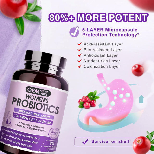 OEM Factory Private Label Women's Probiotic Capsules 100 Billion CFU 32 Strains With Cranberry D-Mannose Hibiscus Dandelion Prebiotics Digestive Enzymes Mood Support Blend Delayed Release Digestive Immune Health 90 Capsules,MY SHOP,OEM Factory Private Label Women's Probiotic Capsules 100 Billion CFU 32 Strains With Cranberry D-Mannose Hibiscus Dandelion Prebiotics Digestive Enzymes Mood Support Blend Delayed Release Digestive Immune Health 90 Capsules