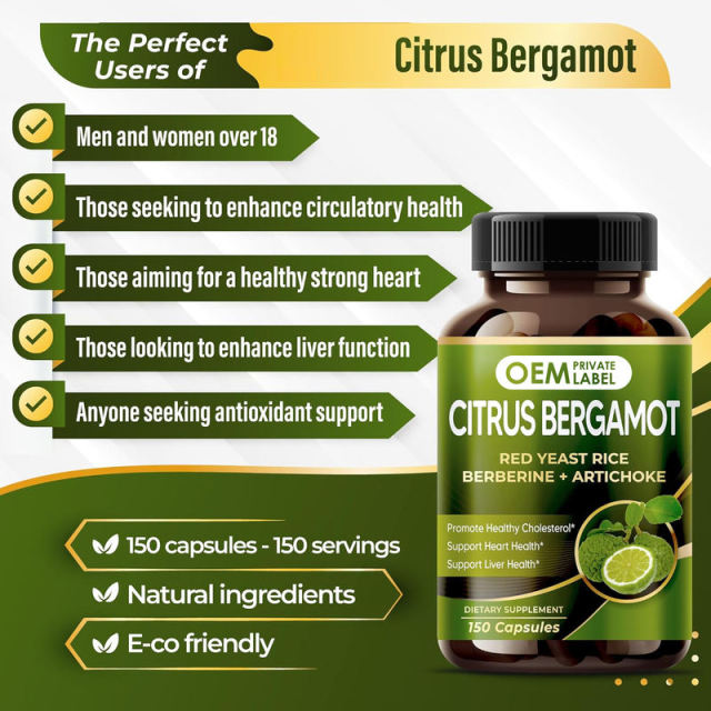 OEM Factory Private Label Citrus Bergamot Capsules With Red Yeast Rice Berberine Artichoke Niacin Odorless Garlic Psyllium Fenugreek Hibiscus Black Pepper Promote Healthy Cholesterol Heart Health Liver Support 150 Capsules,MY SHOP,OEM Factory Private Label Citrus Bergamot Capsules With Red Yeast Rice Berberine Artichoke Niacin Odorless Garlic Psyllium Fenugreek Hibiscus Black Pepper Promote Healthy Cholesterol Heart Health Liver Support 150 Capsules