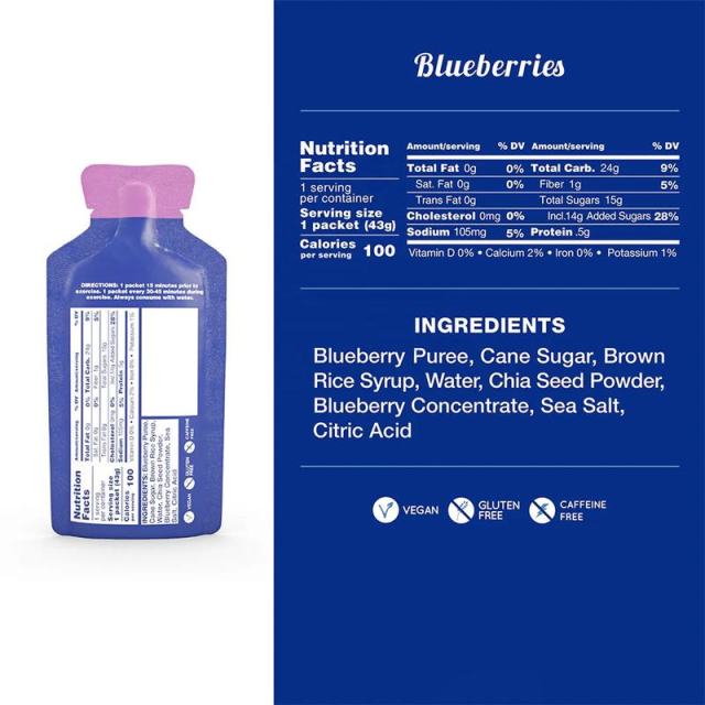 OEM Factory Private Label Energy Gel Blueberry Flavor Caffeine Free With Blueberry Puree Cane Sugar Brown Rice Syrup Chia Seed Powder Sea Salt Sustained Energy Vegan Gluten Free 43g Packet,MY SHOP,OEM Factory Private Label Energy Gel Blueberry Flavor Caffeine Free With Blueberry Puree Cane Sugar Brown Rice Syrup Chia Seed Powder Sea Salt Sustained Energy Vegan Gluten Free 43g Packet