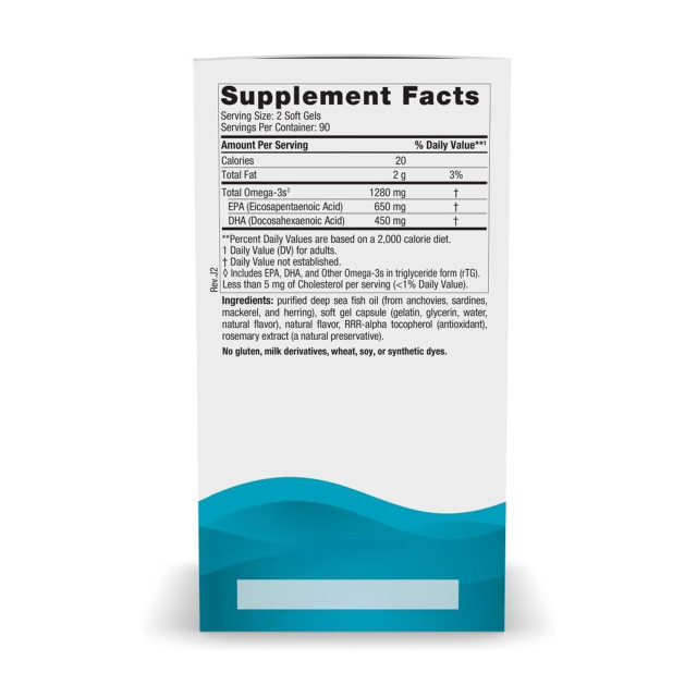 YAPHEON Omega-3 Fish Oil 1280mg (rTG Triglyceride Form) - 180 Soft Gels, Lemon Flavor,MY SHOP,