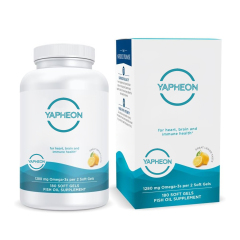 YAPHEON Omega-3 Fish Oil 1280mg (rTG Triglyceride Form) - 180 Soft Gels, Lemon Flavor,MY SHOP,