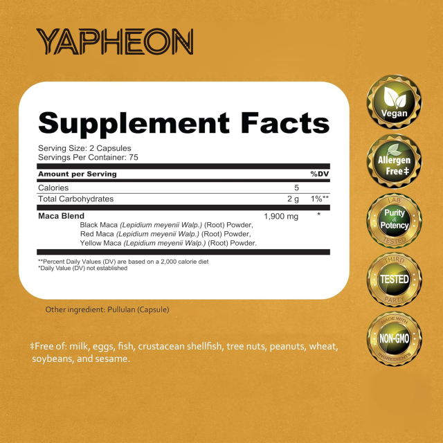 OEM Triple Color Maca Root Capsules 1900mg, Red Black Yellow Maca Blend, 150 Vegan Capsules,MY SHOP,OEM Supplyment