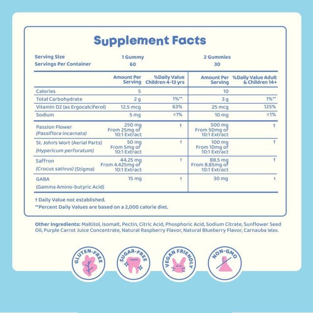 OEM Kids Mood & Focus Gummies with Saffron Passion Flower St Johns Wort and GABA Natural Berry Flavor Sugar Free Calming Support for Emotional Balance and Attention 60 Vegan Gummies,MY SHOP,OEM Supplyment