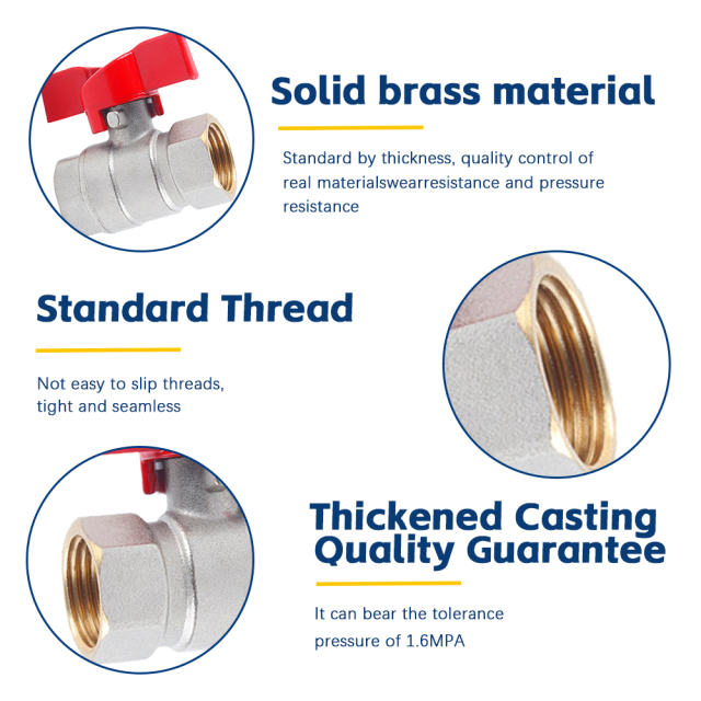 Female Thread Brass Ball Valve with Butterfly Handle | Nickel Plated Brass Shut Off Valve