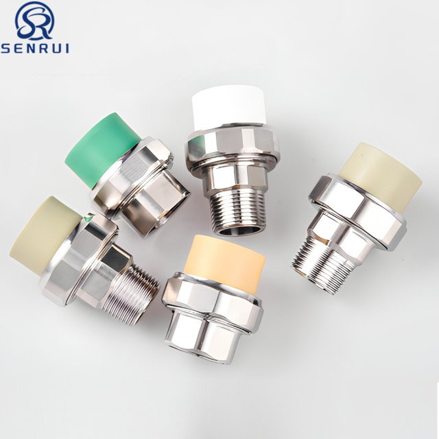 Different sizes of PPR pipe union connectors for plumbing applications