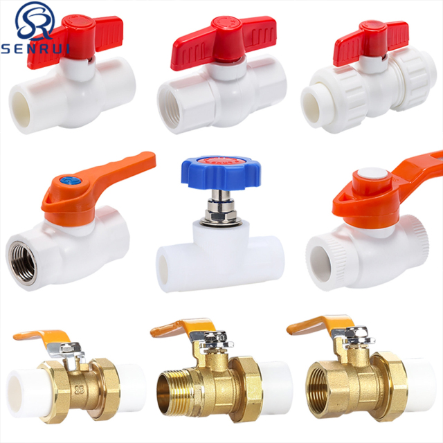 Different sizes of PPR ball valves for plumbing applications