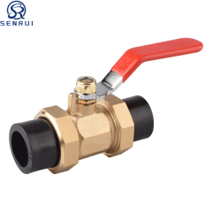 PPR double union brass ball valve with red handle for hot and cold water pipelines