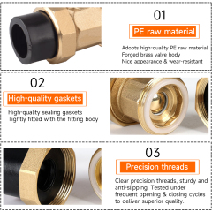 PPR double union brass ball valve structure with brass insert and union connection