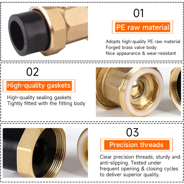 PPR double union brass ball valve structure with brass insert and union connection
