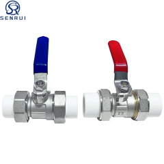 PPR double union stainless steel ball valves with red and blue handles