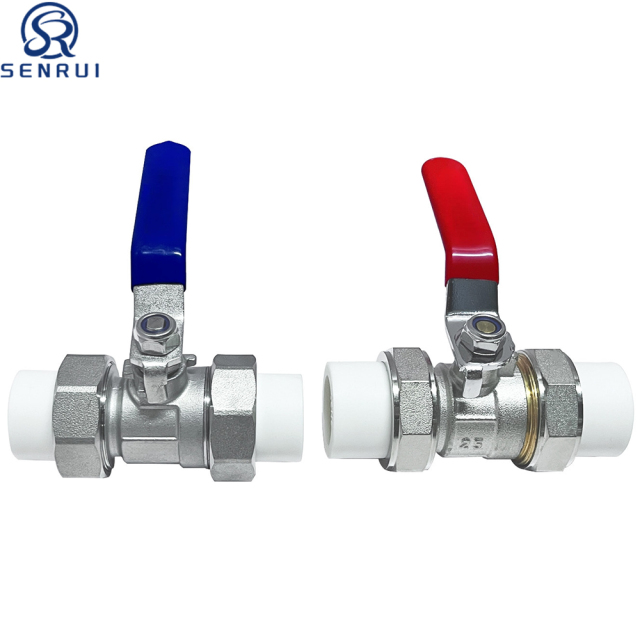 PPR double union stainless steel ball valves with red and blue handles